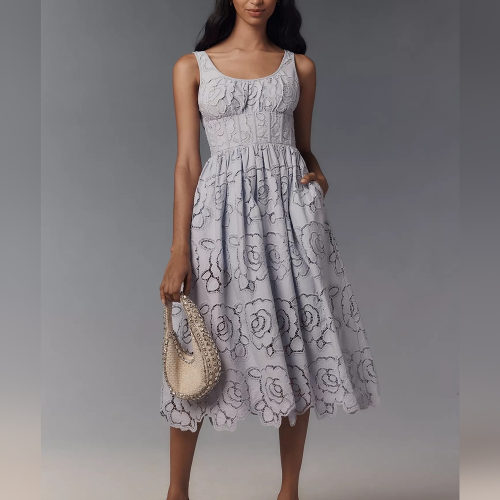 En Saison Brynlee For Anthropologie Sleeveless Lace Lavender Midi Dress